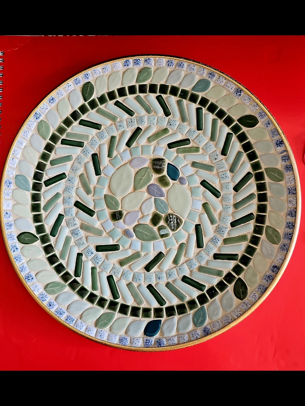 Handcrafted Green And Gold Mosaic Decorative Wall Plate / Platter 11.5